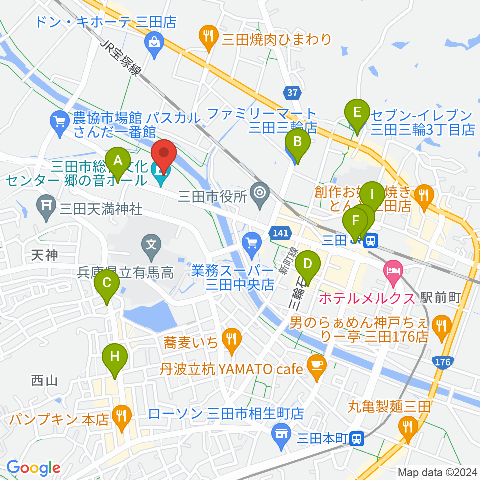 郷の音ホール周辺のコンビニエンスストア一覧地図