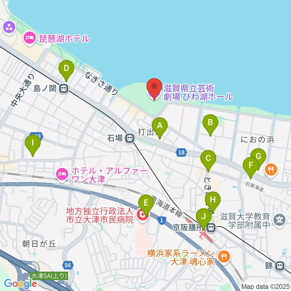 滋賀県立芸術劇場びわ湖ホール周辺のコンビニエンスストア一覧地図