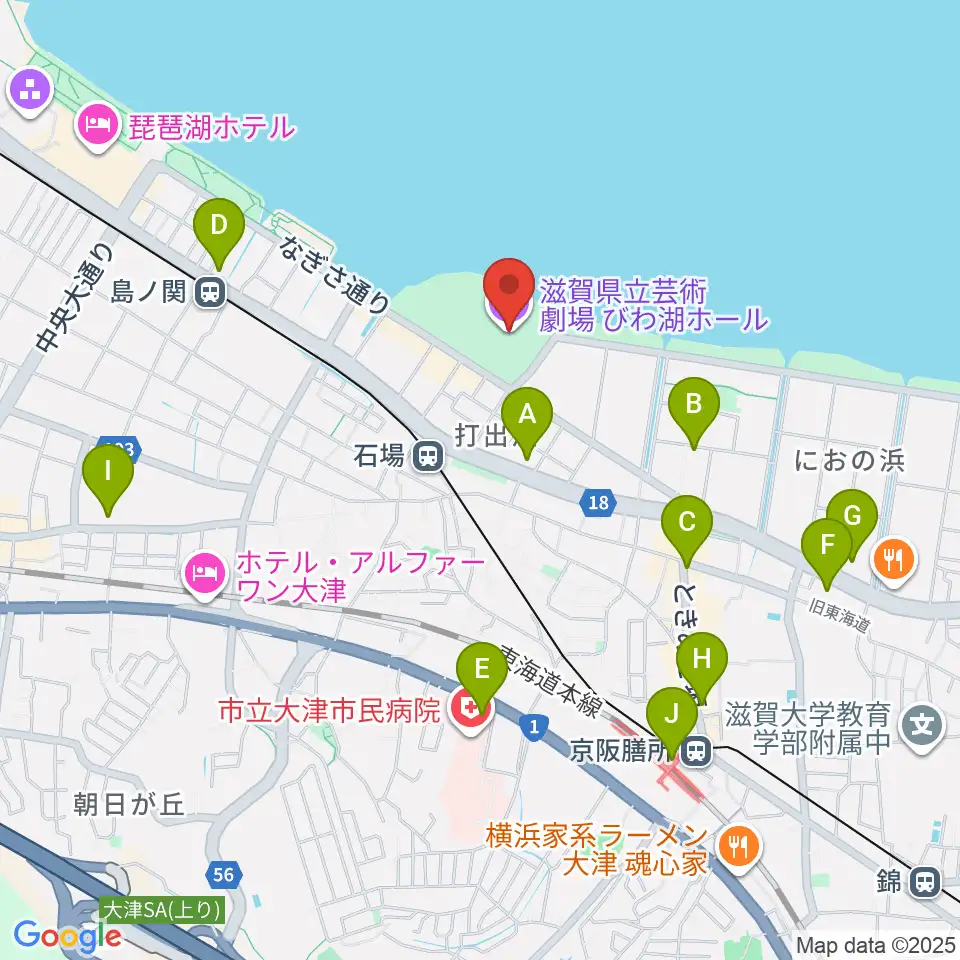 滋賀県立芸術劇場びわ湖ホール周辺のコンビニエンスストア一覧地図