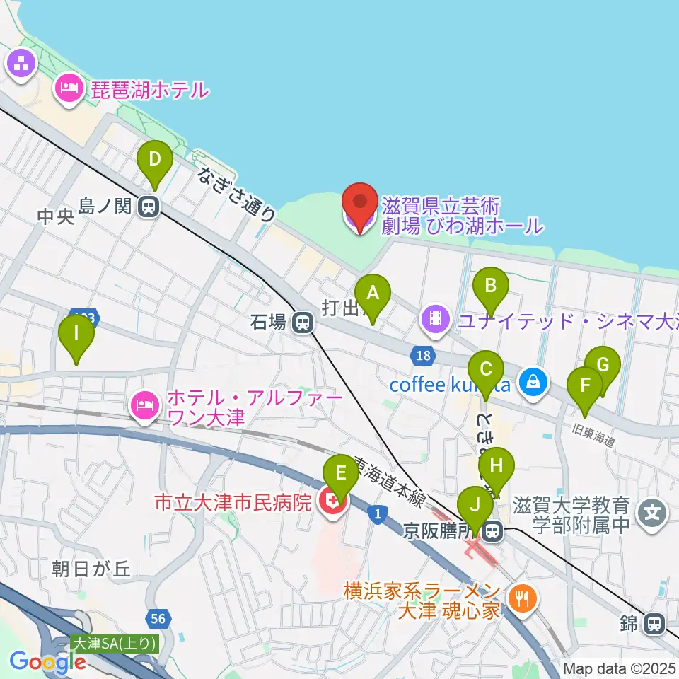 滋賀県立芸術劇場びわ湖ホール周辺のコンビニエンスストア一覧地図