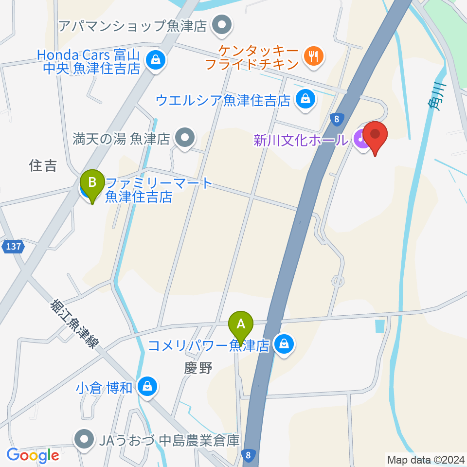 新川文化ホール ミラージュホール周辺のコンビニエンスストア一覧地図