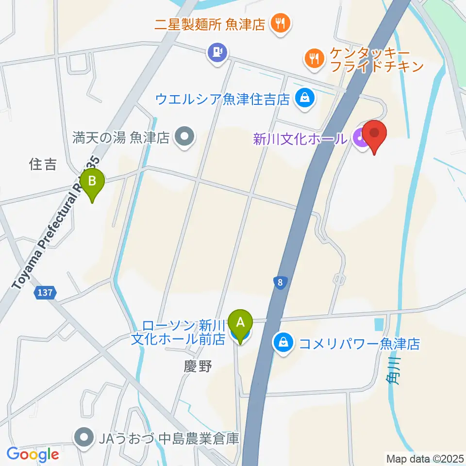 新川文化ホール ミラージュホール周辺のコンビニエンスストア一覧地図