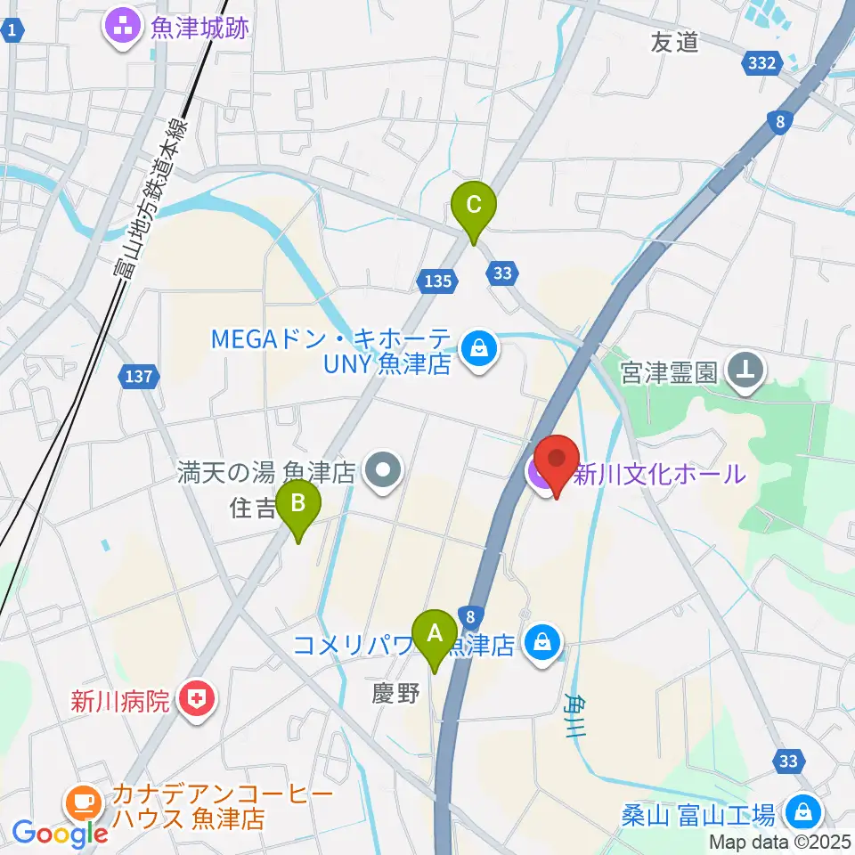 新川文化ホール ミラージュホール周辺のコンビニエンスストア一覧地図