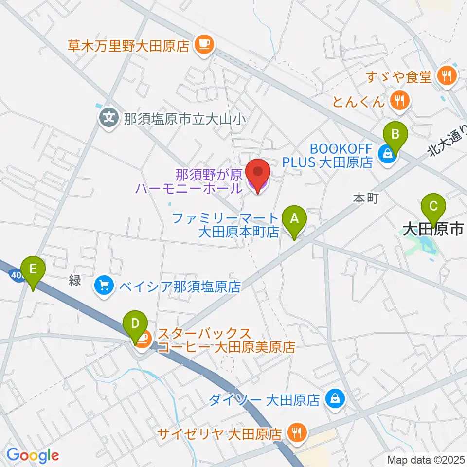 那須野が原ハーモニーホール周辺のコンビニエンスストア一覧地図