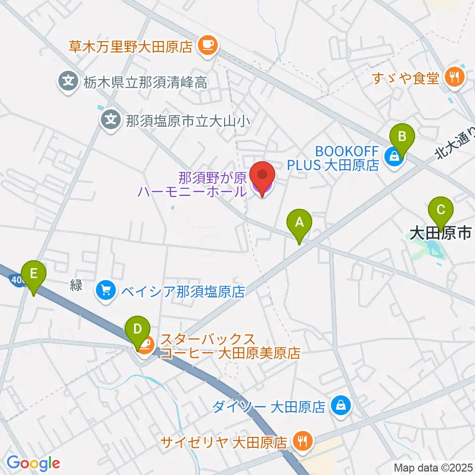 那須野が原ハーモニーホール周辺のコンビニエンスストア一覧地図