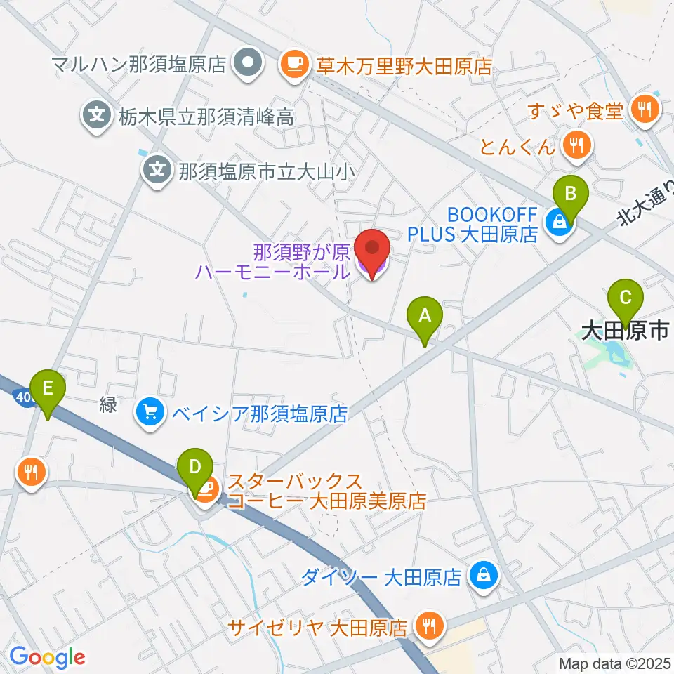 那須野が原ハーモニーホール周辺のコンビニエンスストア一覧地図