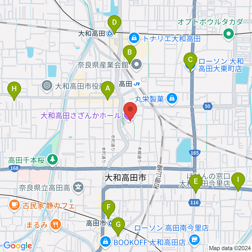 大和高田さざんかホール周辺のコンビニエンスストア一覧地図