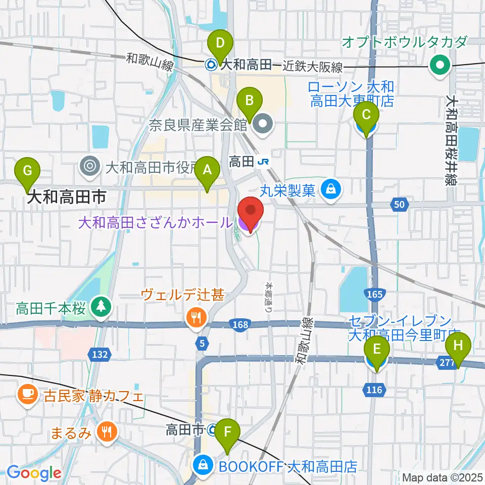 大和高田さざんかホール周辺のコンビニエンスストア一覧地図