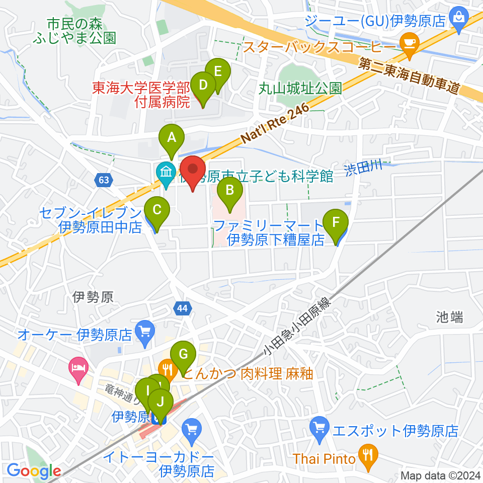 伊勢原市民文化会館周辺のコンビニエンスストア一覧地図