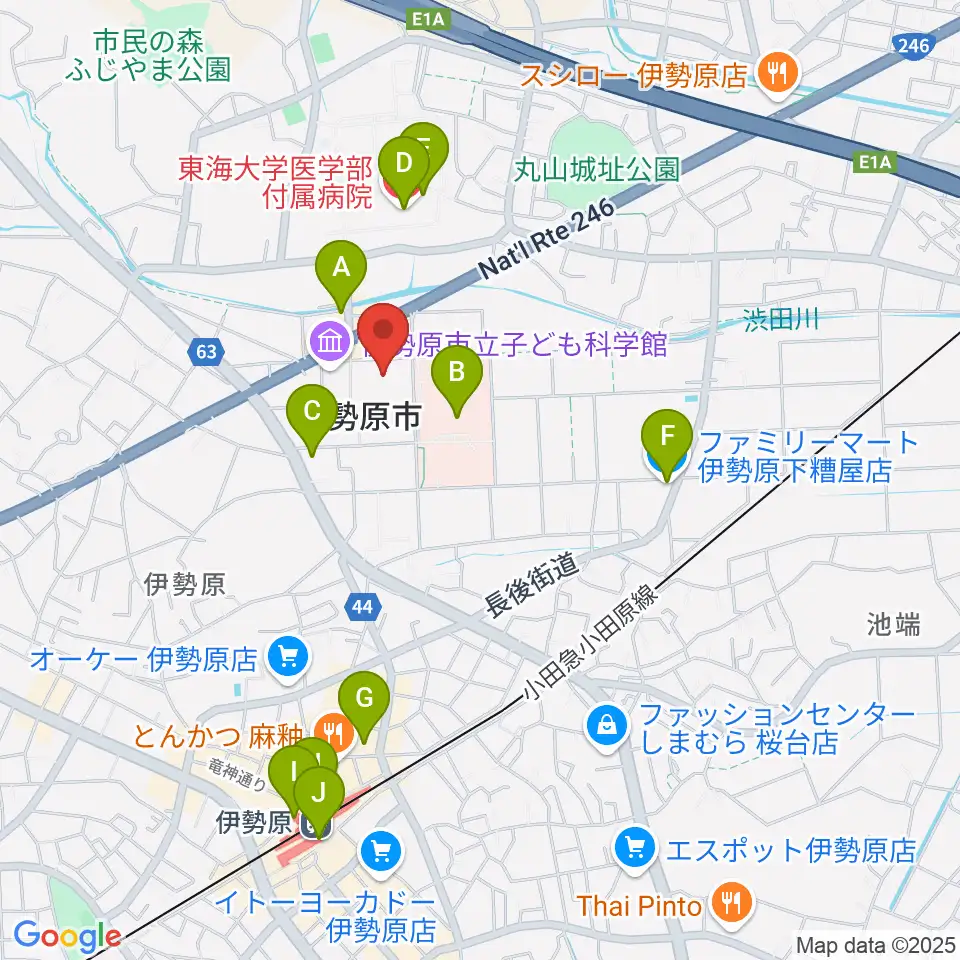 伊勢原市民文化会館周辺のコンビニエンスストア一覧地図