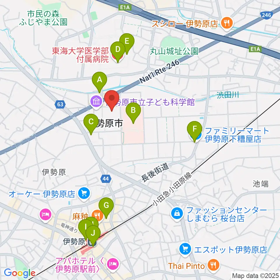 伊勢原市民文化会館周辺のコンビニエンスストア一覧地図