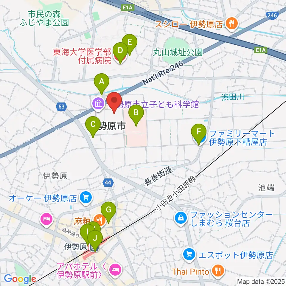 伊勢原市民文化会館周辺のコンビニエンスストア一覧地図
