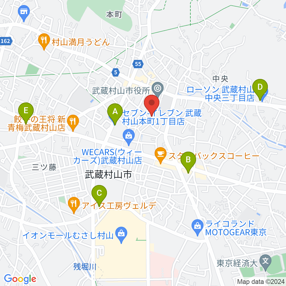 武蔵村山市民会館 さくらホール周辺のコンビニエンスストア一覧地図