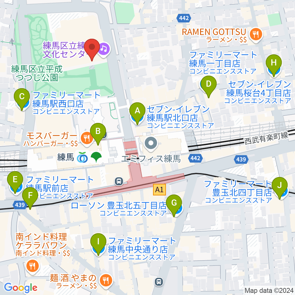 練馬文化センター周辺のコンビニエンスストア一覧地図