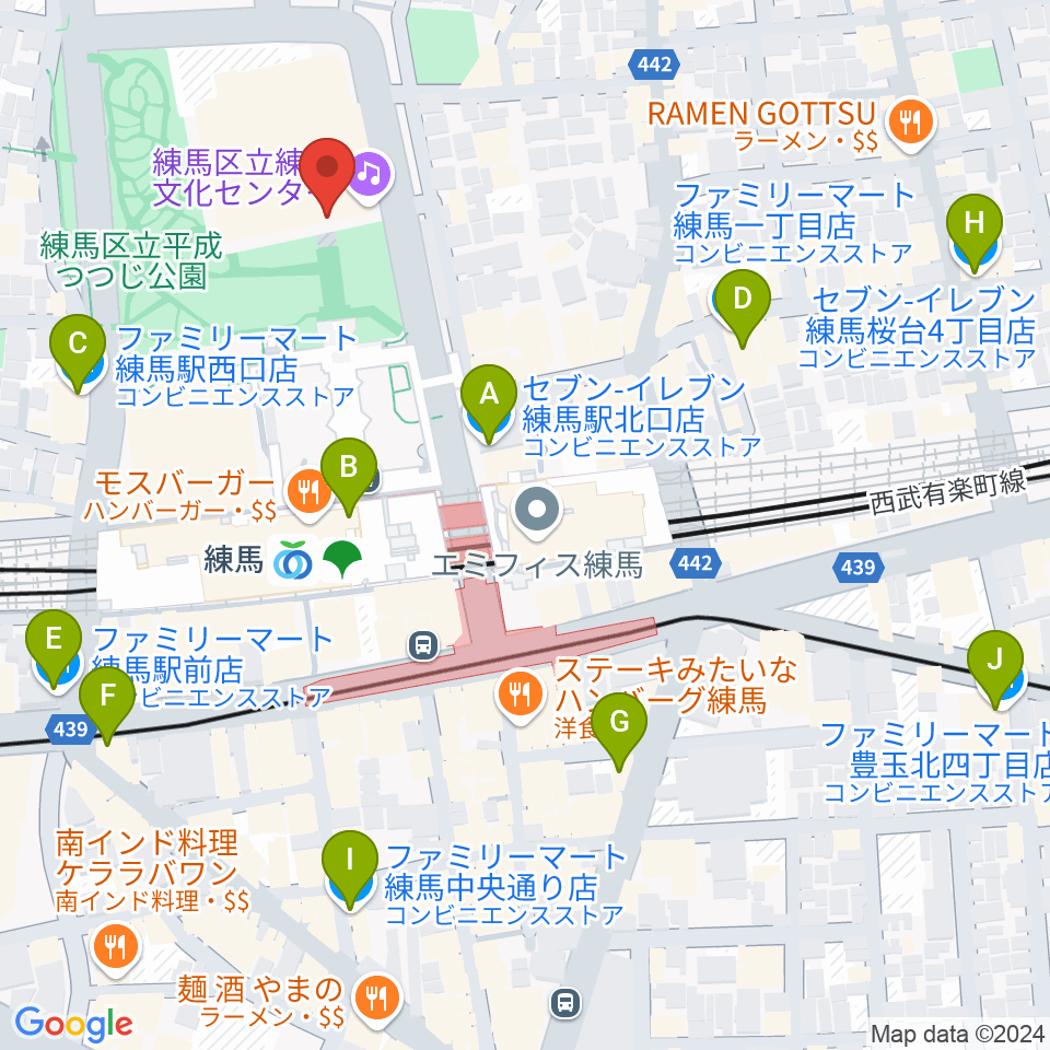 練馬文化センター周辺のコンビニエンスストア一覧地図