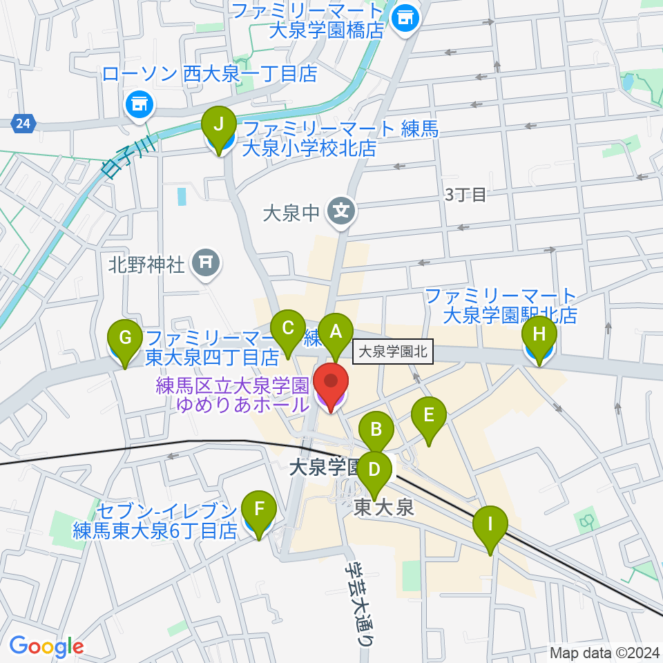 大泉学園ゆめりあホール周辺のコンビニエンスストア一覧地図