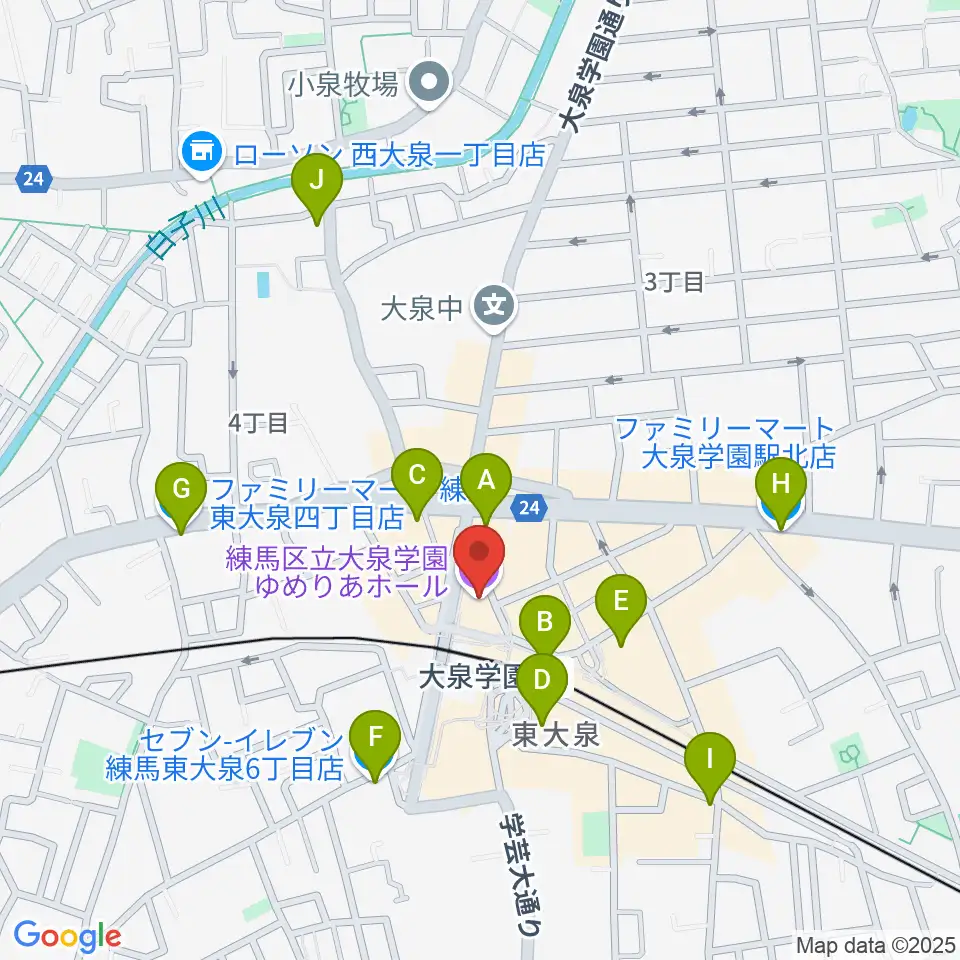 大泉学園ゆめりあホール周辺のコンビニエンスストア一覧地図