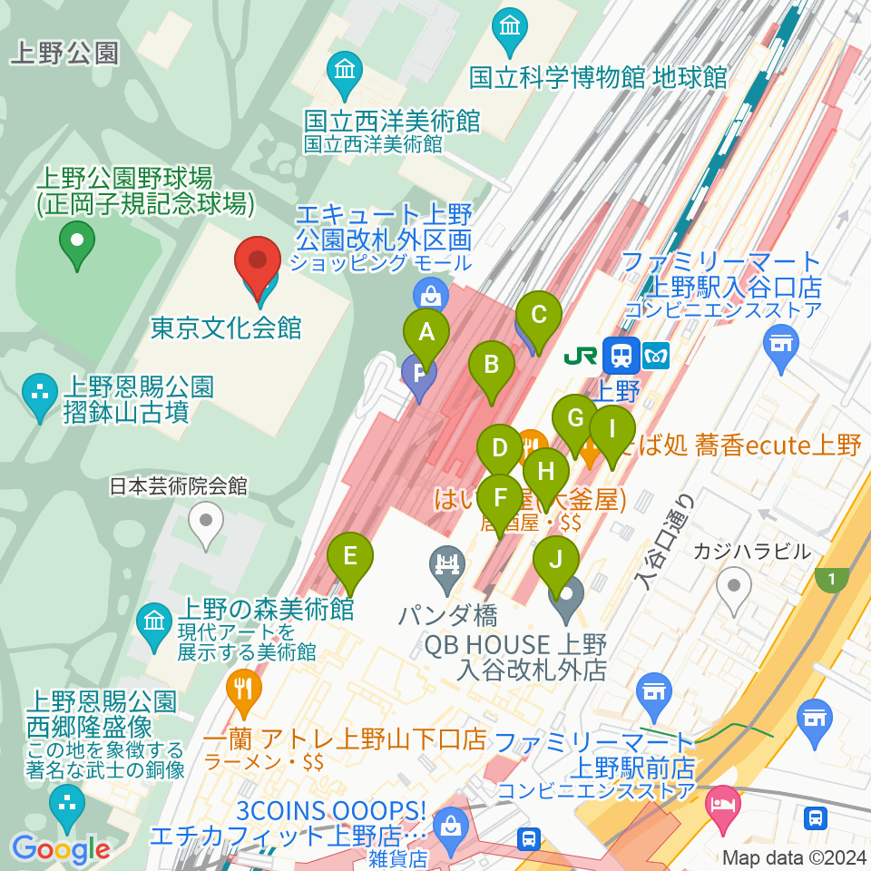 東京文化会館周辺のコンビニエンスストア一覧地図