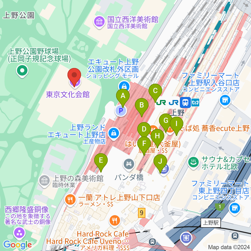 東京文化会館周辺のコンビニエンスストア一覧地図