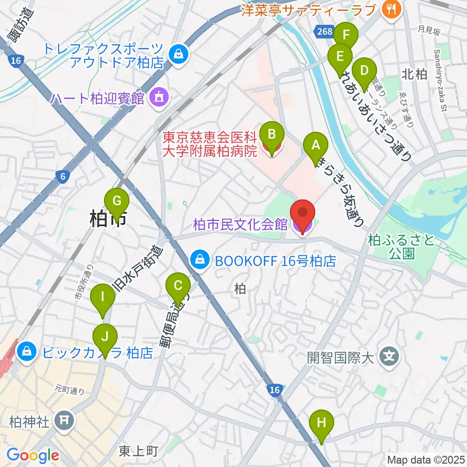柏市民文化会館周辺のコンビニエンスストア一覧地図