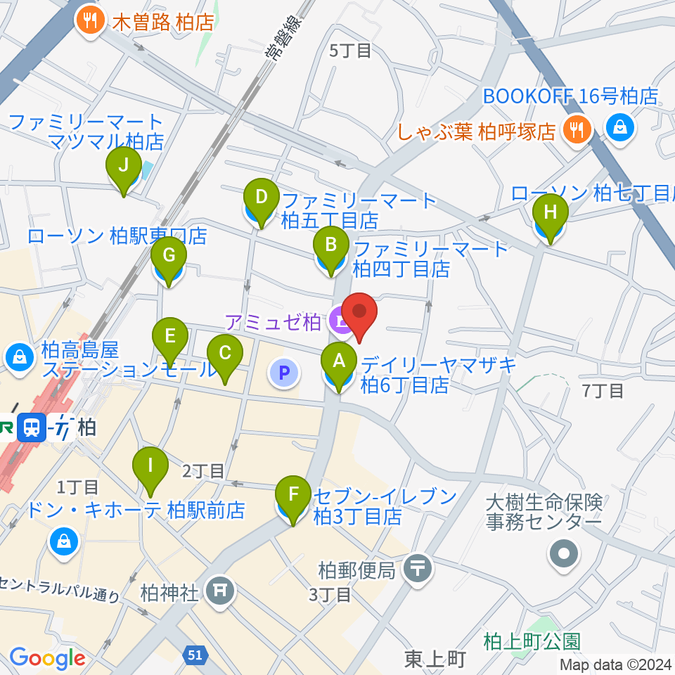 アミュゼ柏周辺のコンビニエンスストア一覧地図