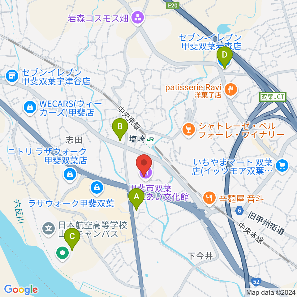 甲斐市双葉ふれあい文化館周辺のコンビニエンスストア一覧地図