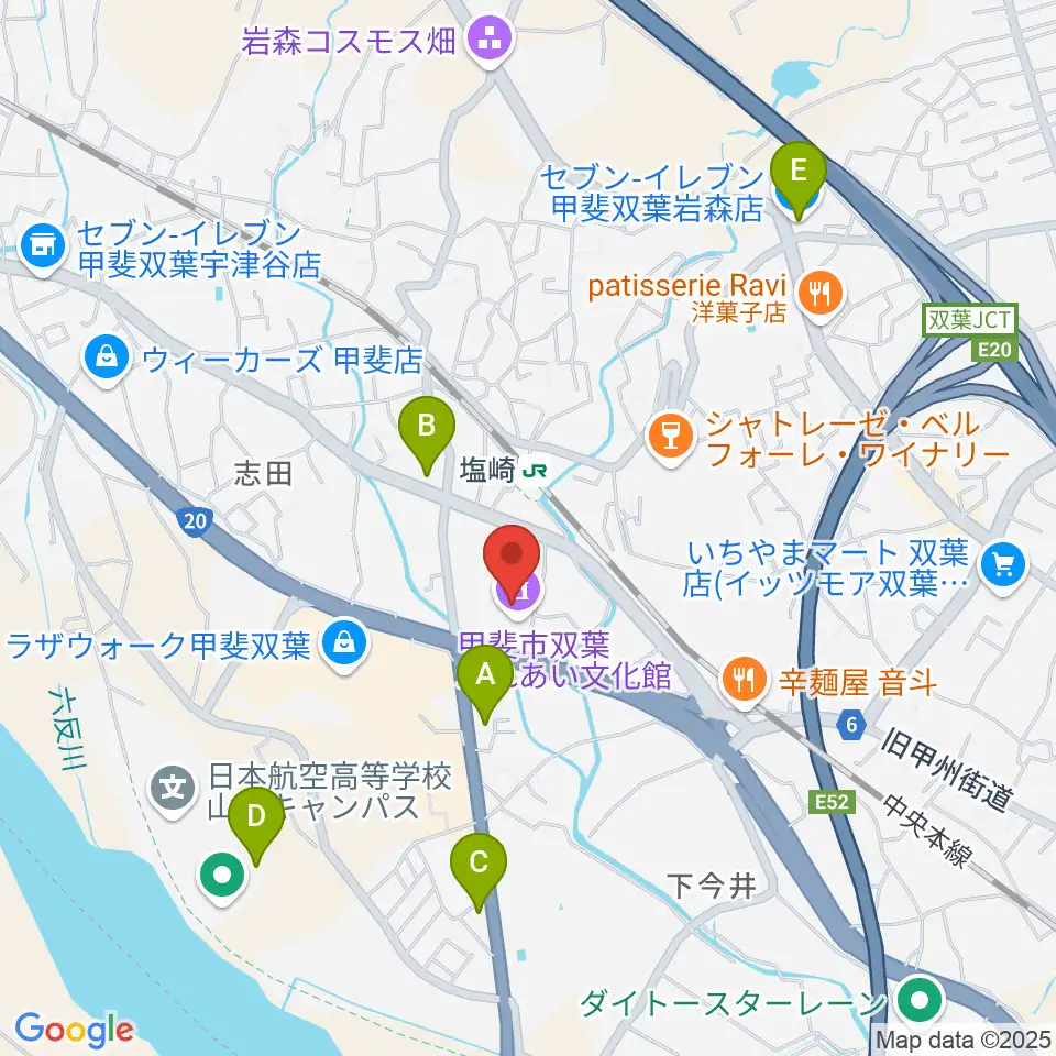 甲斐市双葉ふれあい文化館周辺のコンビニエンスストア一覧地図