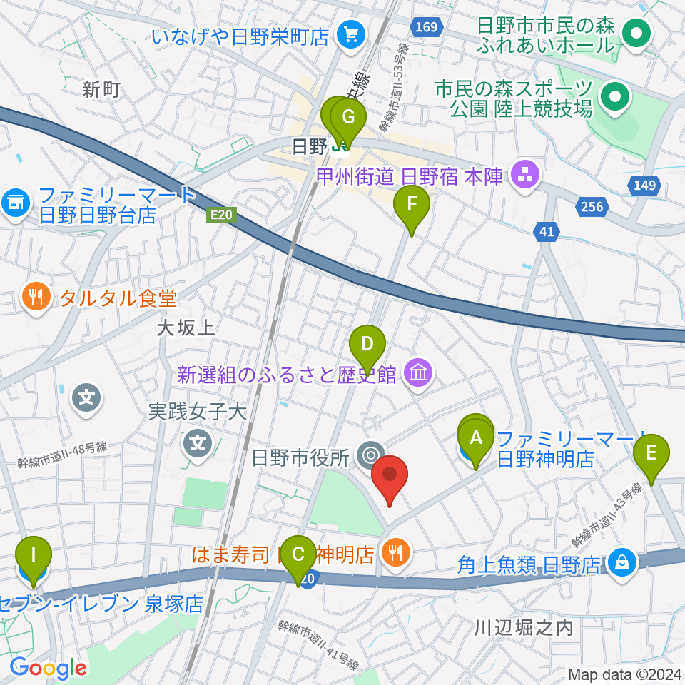 ひの煉瓦ホール周辺のコンビニエンスストア一覧地図