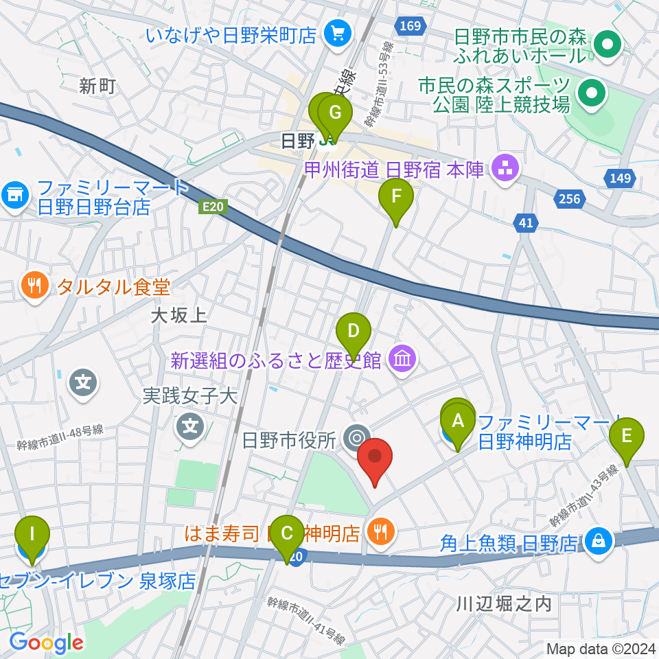 ひの煉瓦ホール周辺のコンビニエンスストア一覧地図