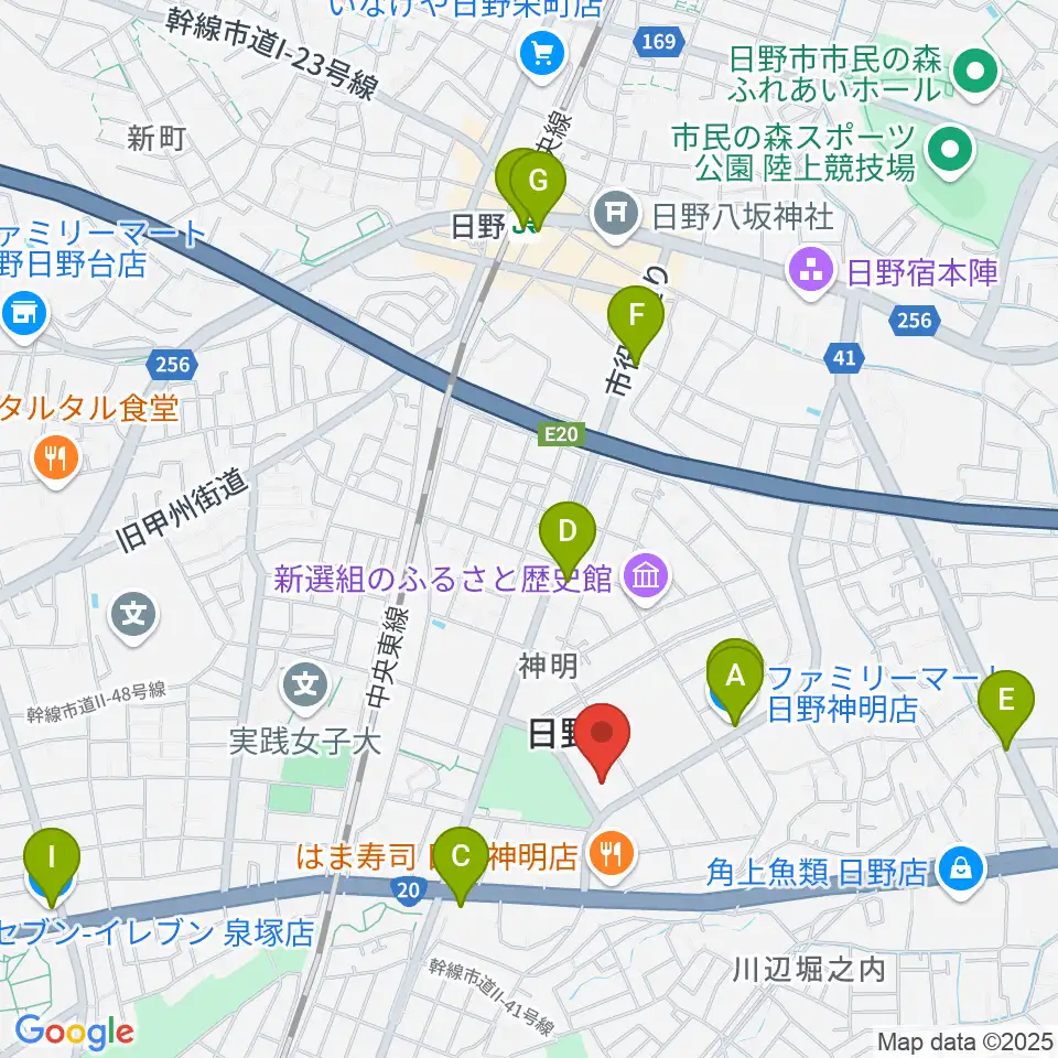ひの煉瓦ホール周辺のコンビニエンスストア一覧地図