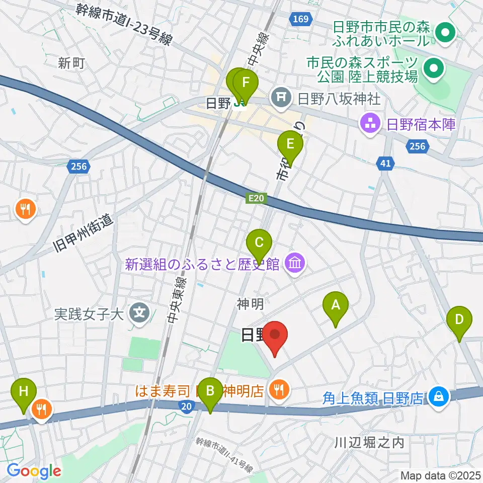 ひの煉瓦ホール周辺のコンビニエンスストア一覧地図