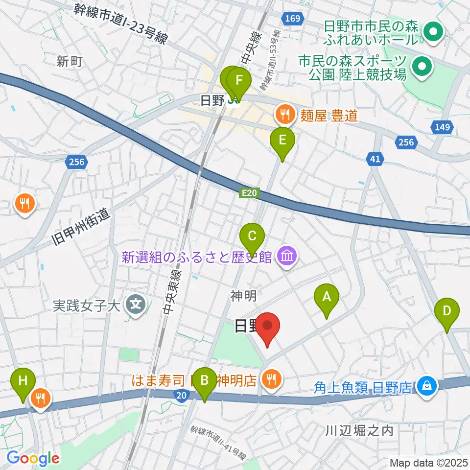 ひの煉瓦ホール周辺のコンビニエンスストア一覧地図