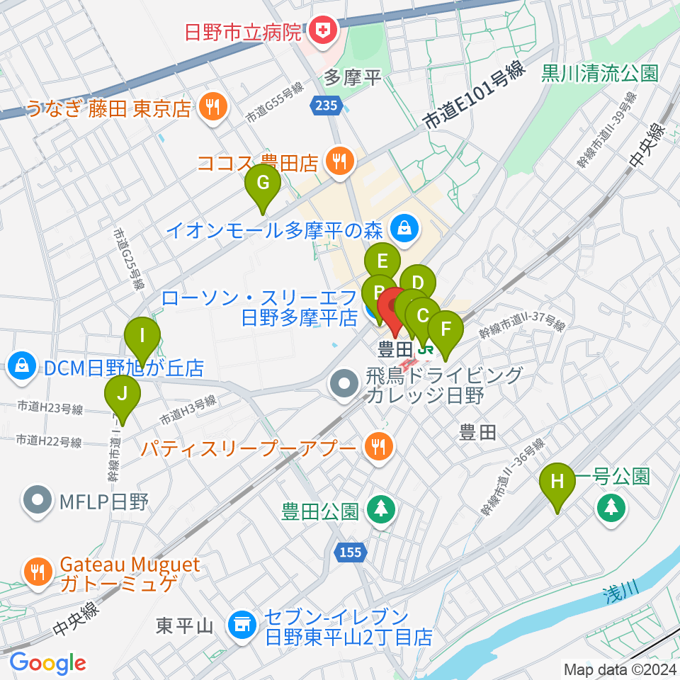 ひの市民活動支援センター周辺のコンビニエンスストア一覧地図