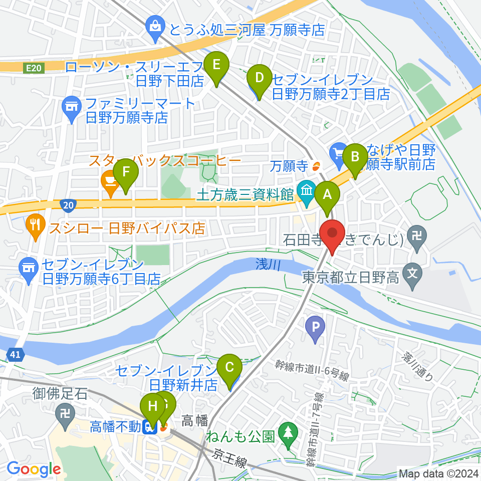 日野市東部会館周辺のコンビニエンスストア一覧地図