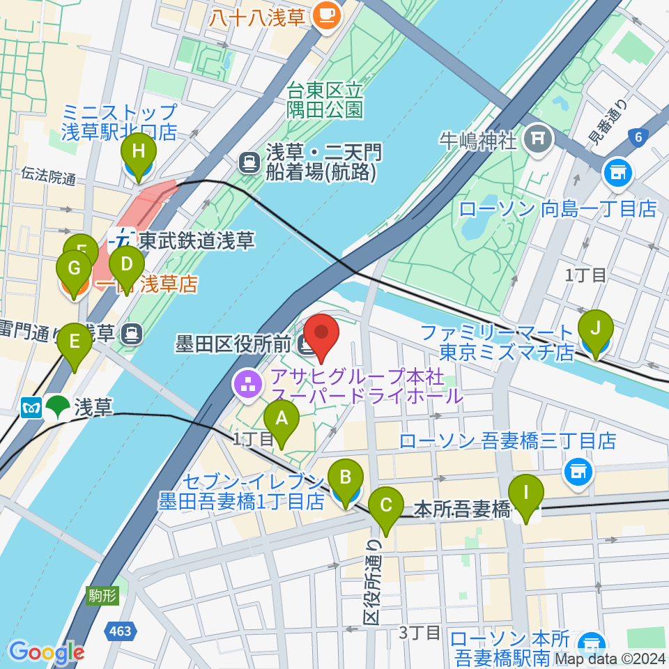 すみだリバーサイドホール周辺のコンビニエンスストア一覧地図