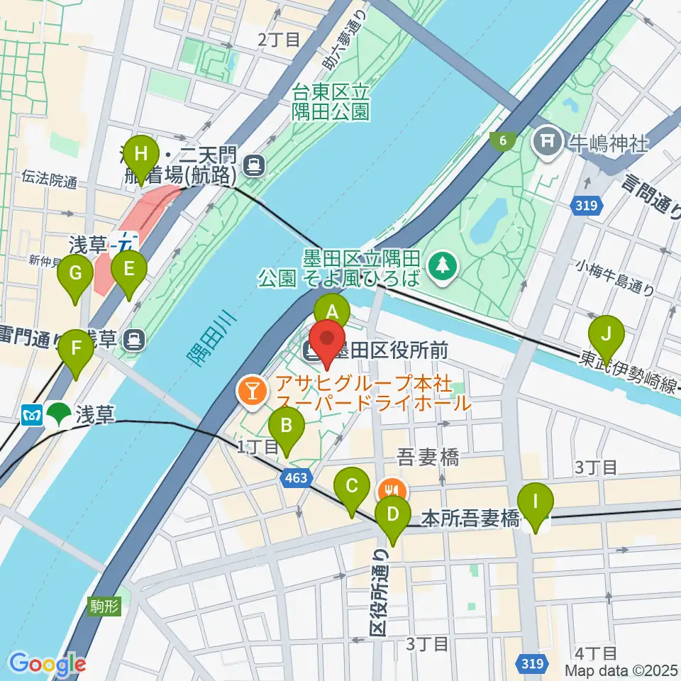 すみだリバーサイドホール周辺のコンビニエンスストア一覧地図