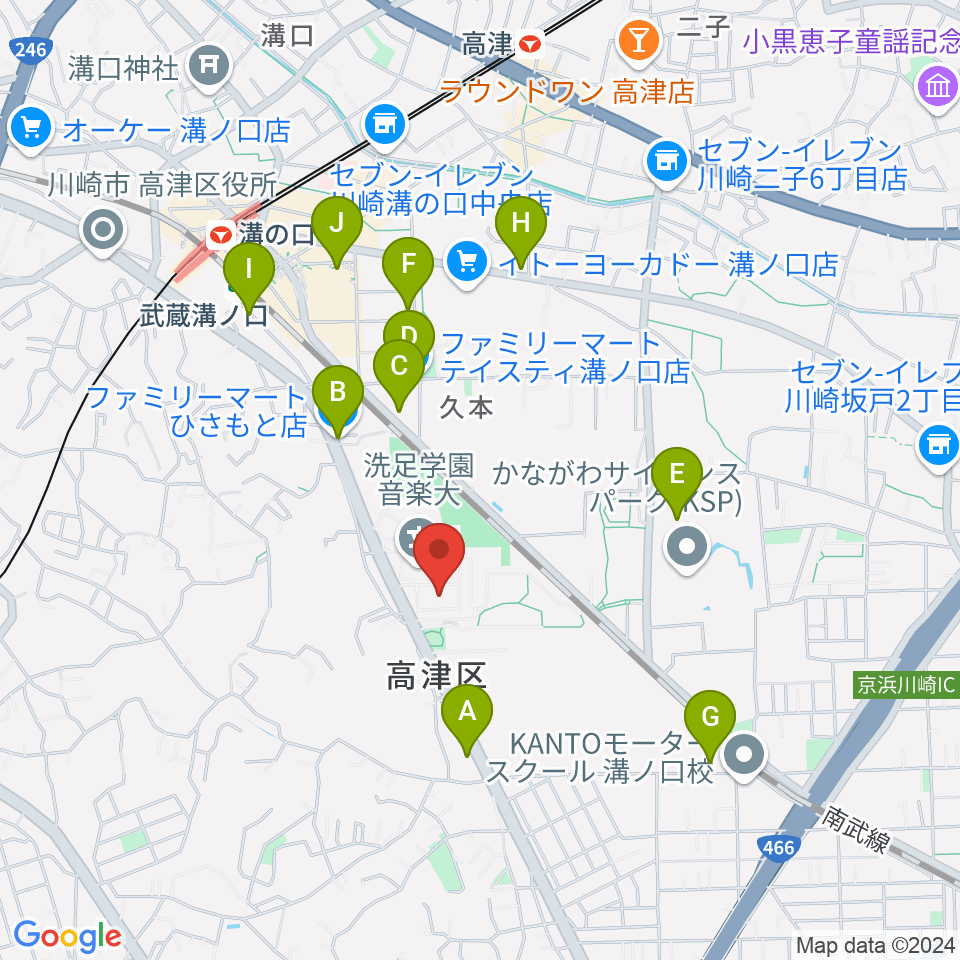 洗足学園 前田ホール周辺のコンビニエンスストア一覧地図