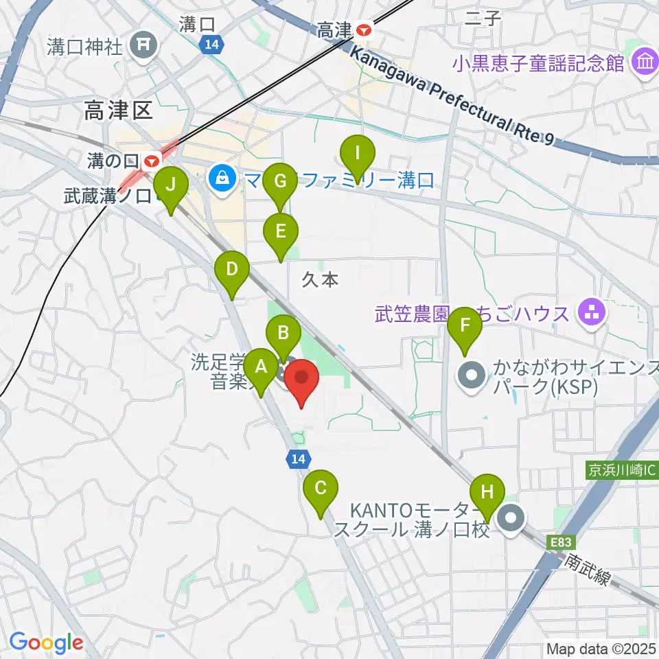 洗足学園 前田ホール周辺のコンビニエンスストア一覧地図