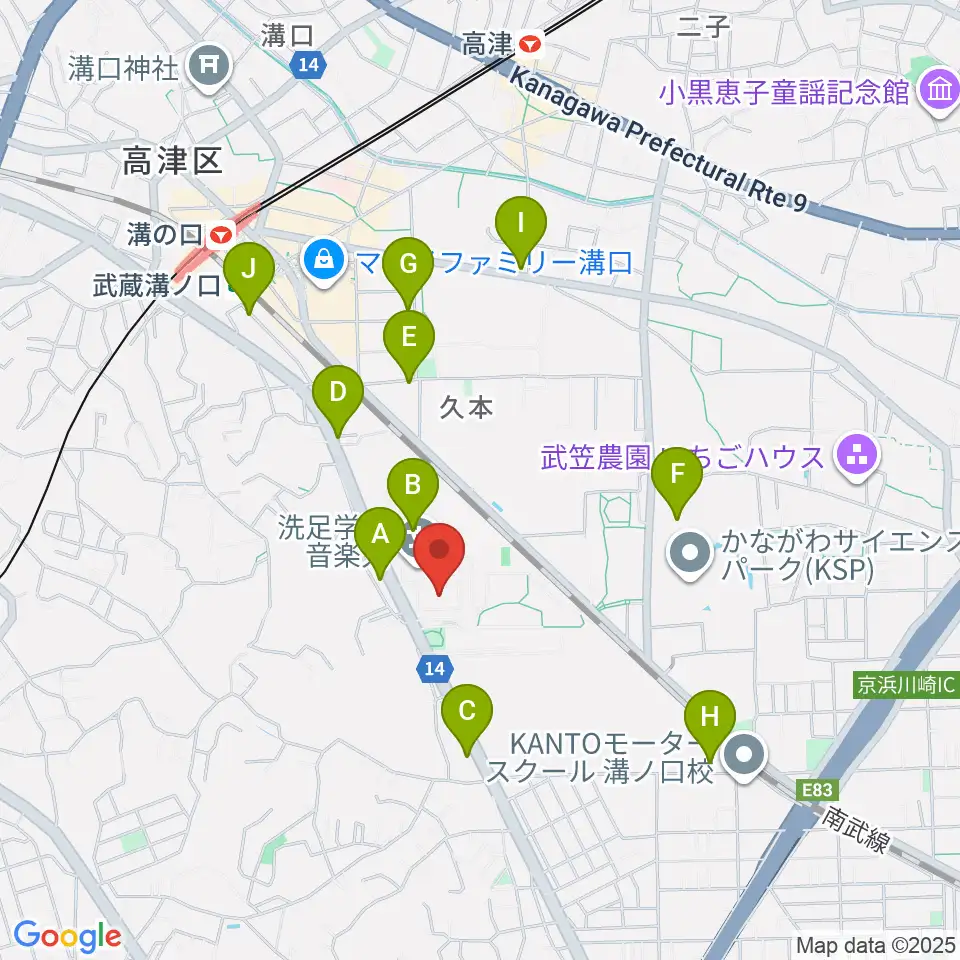 洗足学園 前田ホール周辺のコンビニエンスストア一覧地図
