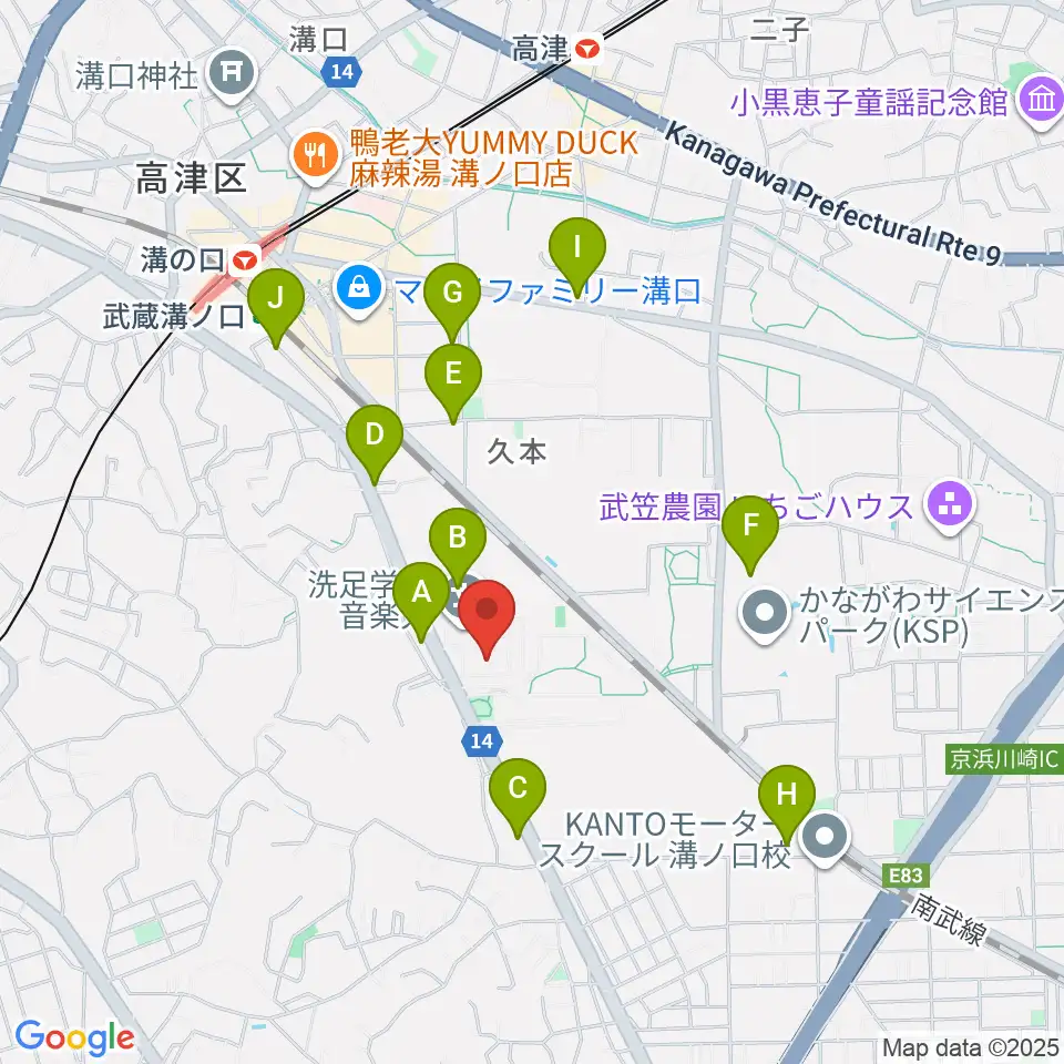 洗足学園 前田ホール周辺のコンビニエンスストア一覧地図
