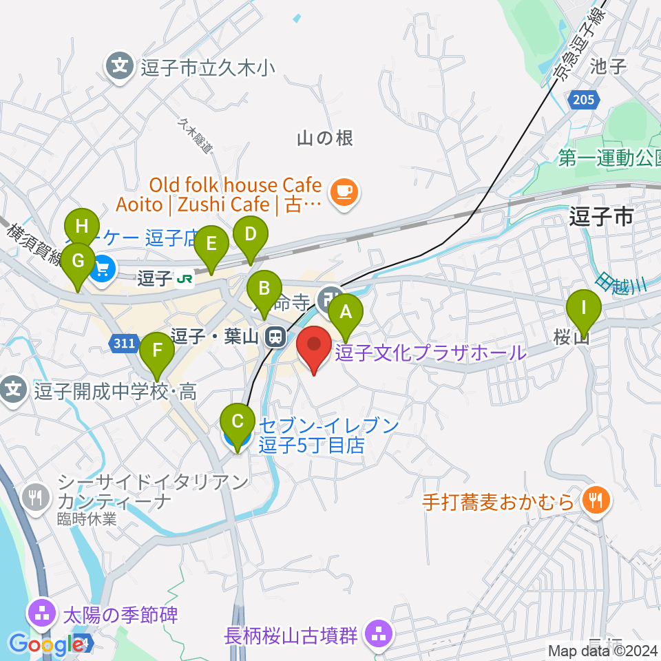 逗子文化プラザホール周辺のコンビニエンスストア一覧地図