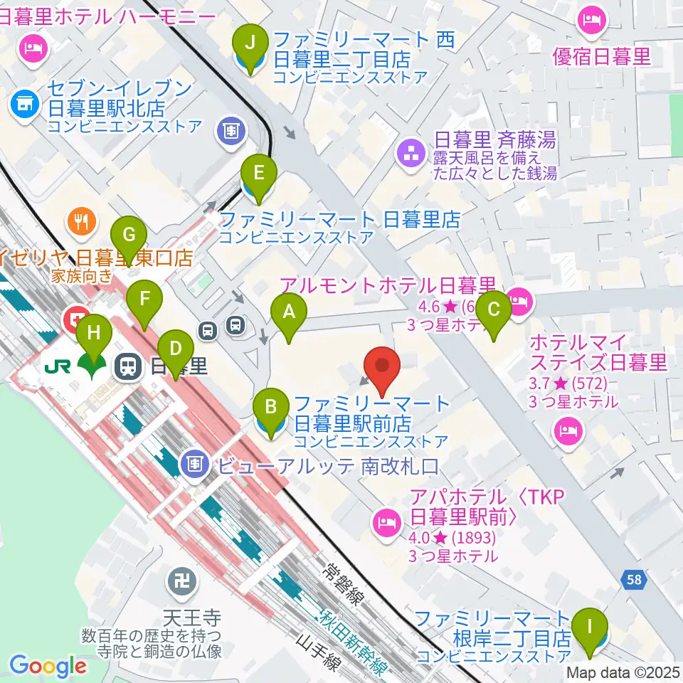 日暮里サニーホール周辺のコンビニエンスストア一覧地図