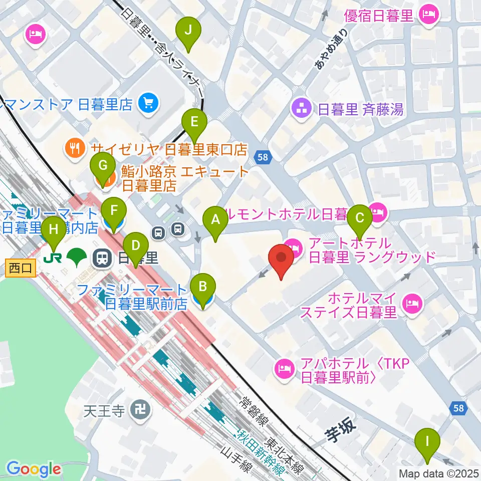 日暮里サニーホール周辺のコンビニエンスストア一覧地図