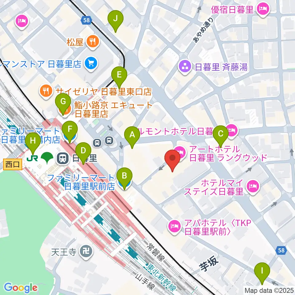 日暮里サニーホール周辺のコンビニエンスストア一覧地図