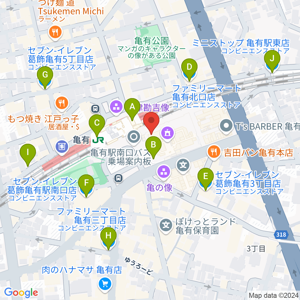 かめありリリオホール周辺のコンビニエンスストア一覧地図