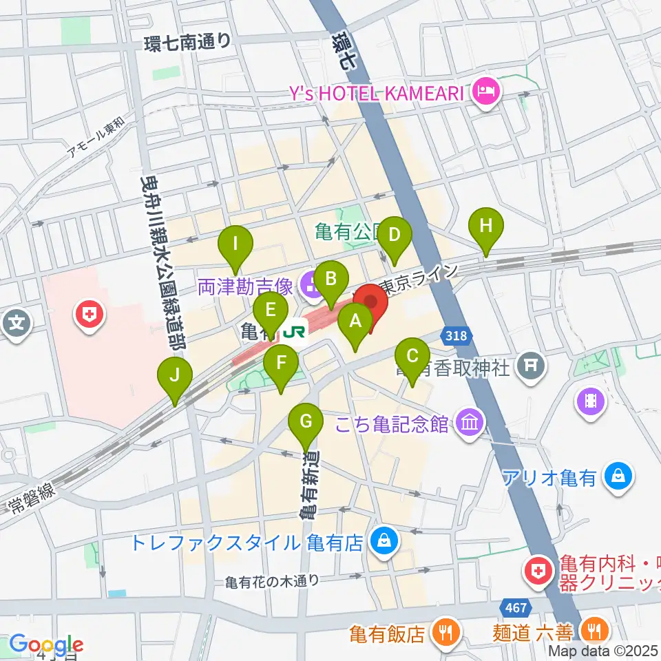 かめありリリオホール周辺のコンビニエンスストア一覧地図