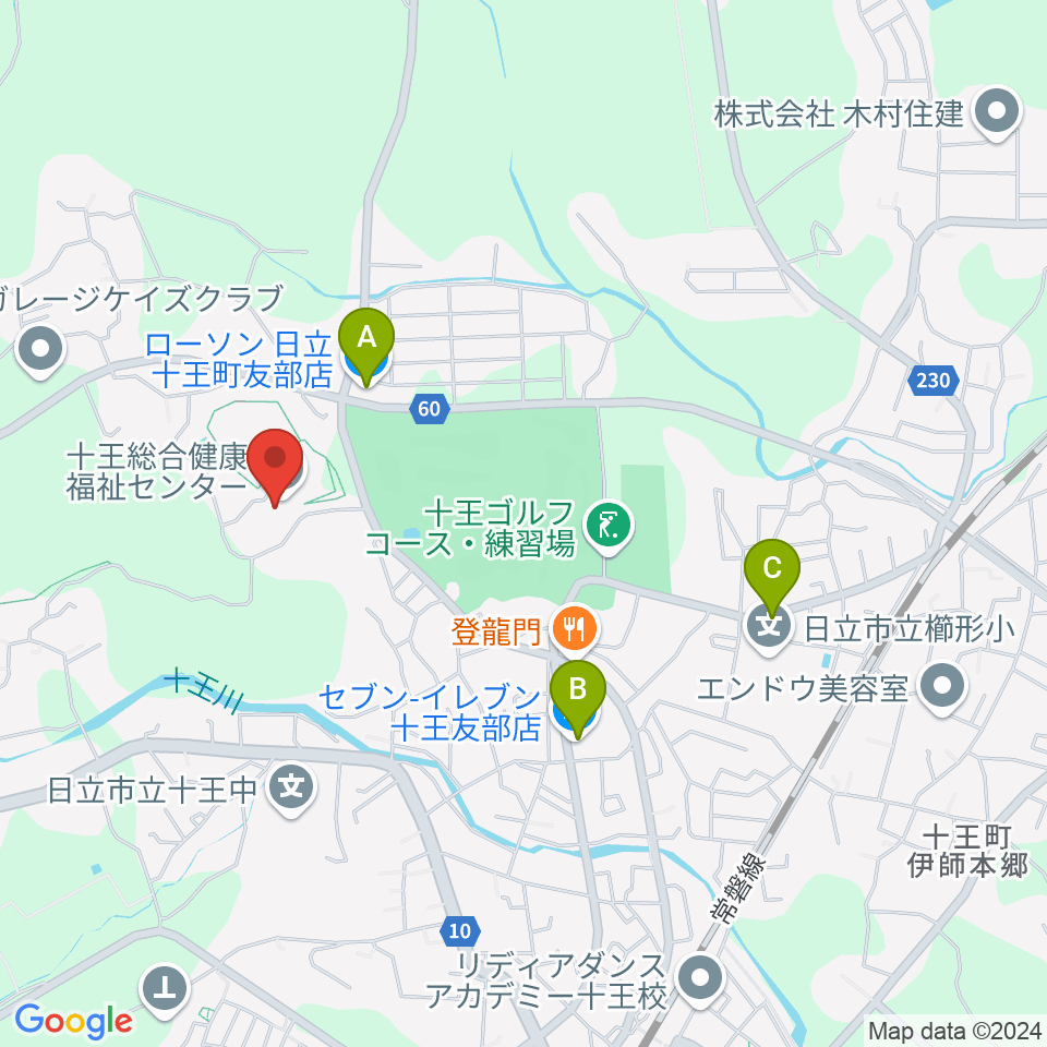 ゆうゆう十王・Jホール周辺のコンビニエンスストア一覧地図