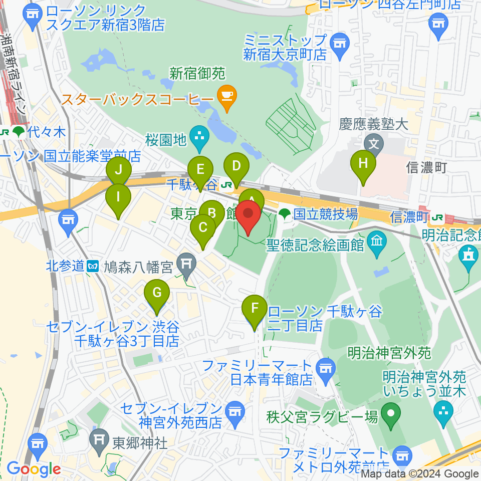 東京体育館周辺のコンビニエンスストア一覧地図