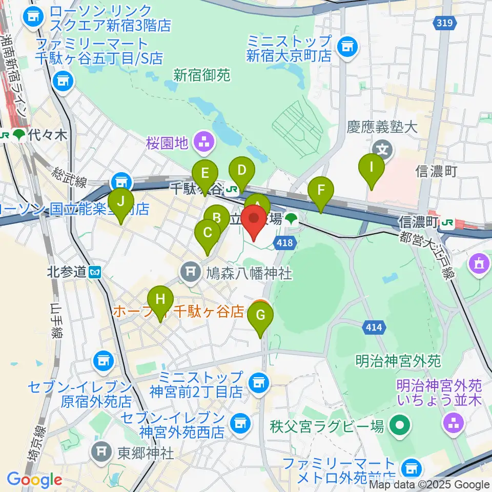 東京体育館周辺のコンビニエンスストア一覧地図