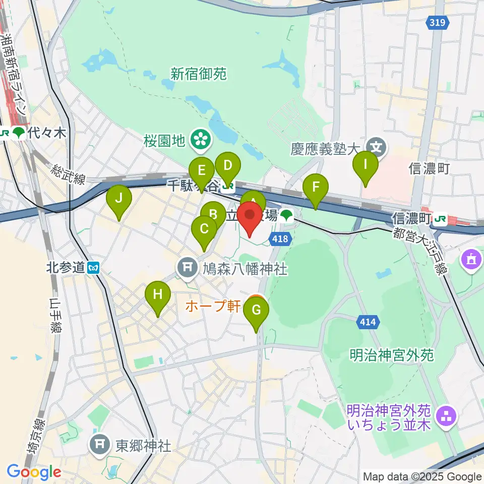 東京体育館周辺のコンビニエンスストア一覧地図
